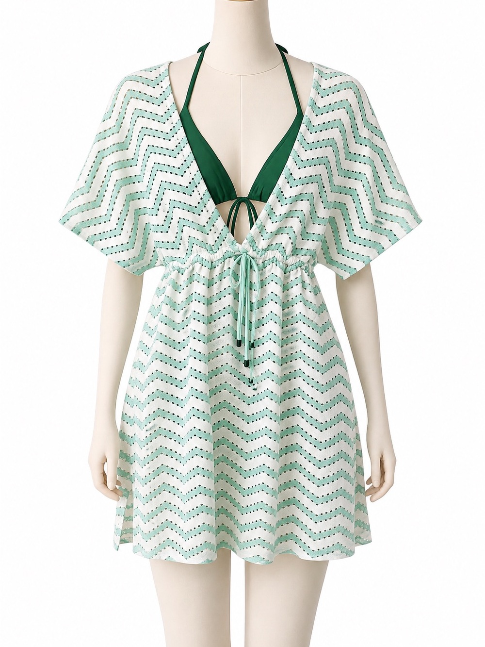 Swim Cover Bathing Suit Cover Green & White Resort Wear Beach Vacation Size L